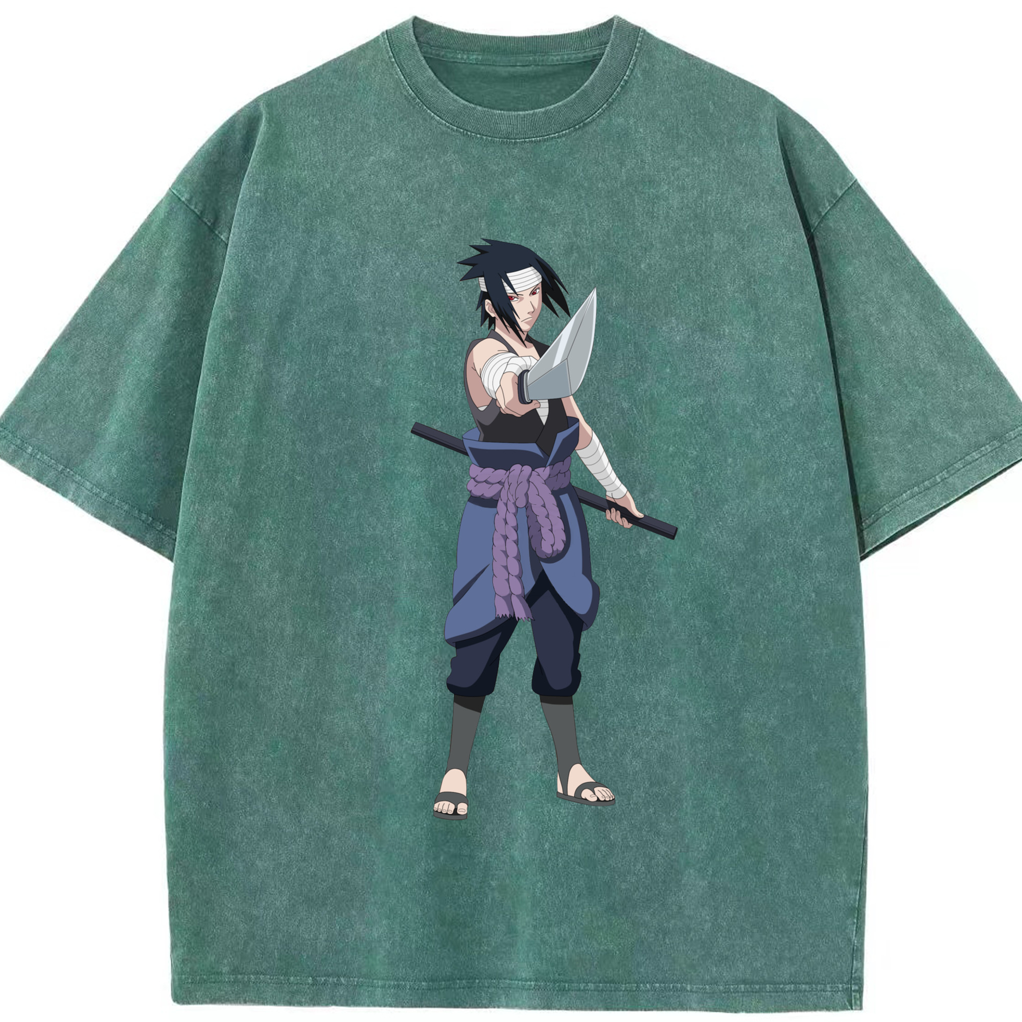 （画像用） NARUTO -ナルト- うちは サスケ Uchiha Sasuke 綿100% ヴィンテージ風 半袖Tシャツ（フロントプリント）